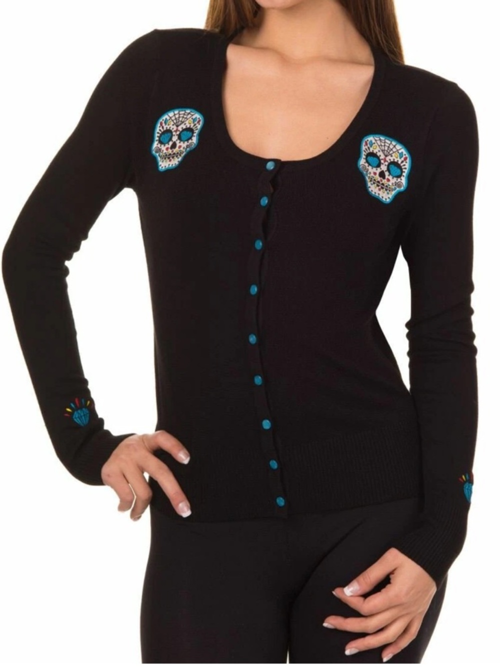 Banned list queen day of the dead sugar skull embroidery black sweater